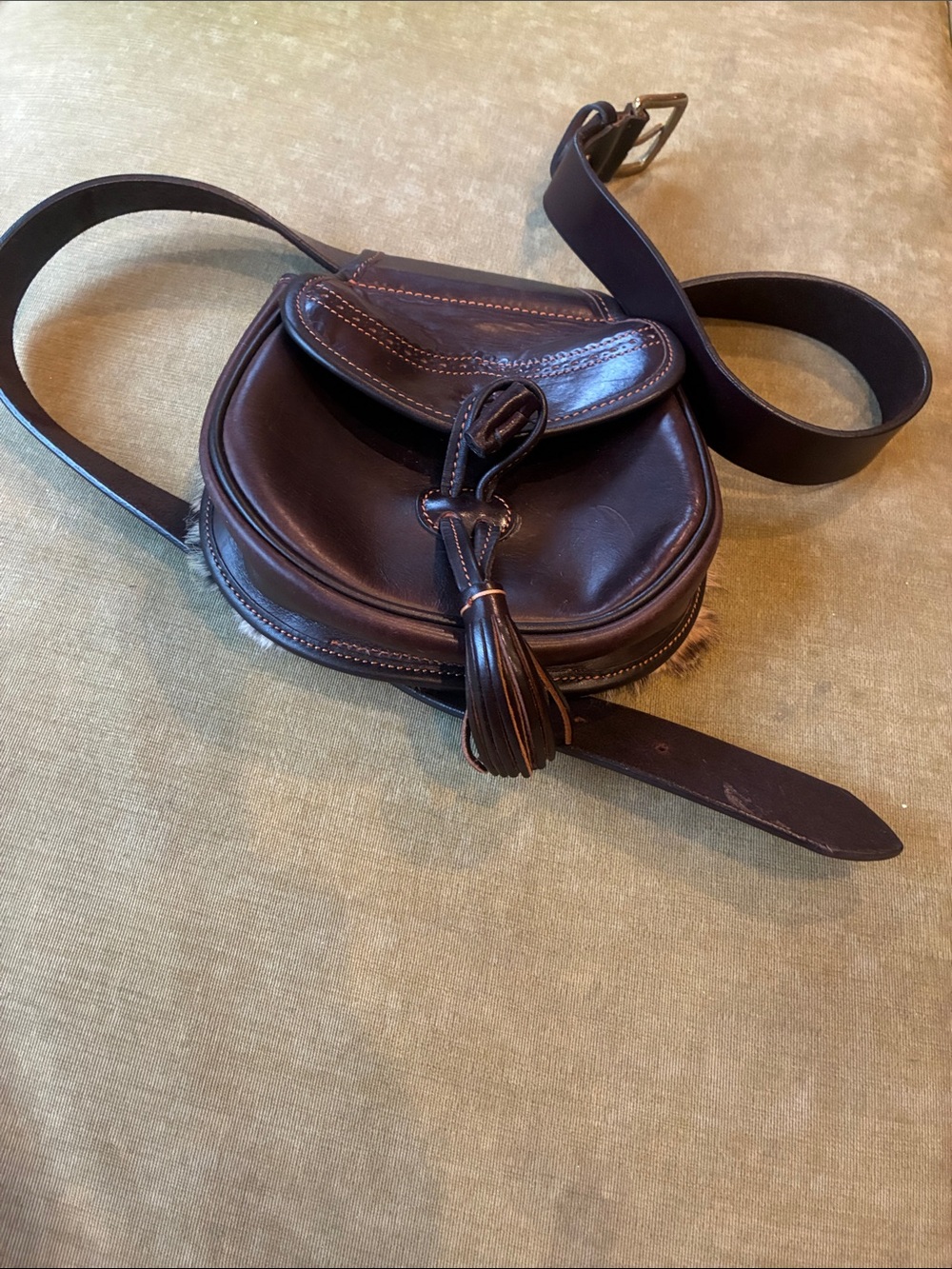 Classic Dark Brown Leather Waist Saddle Bag with Tassel